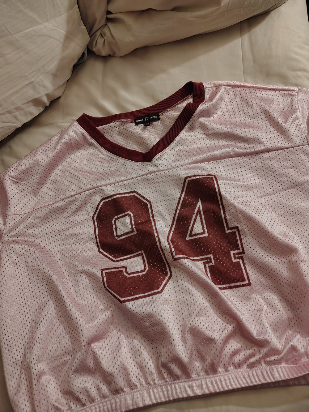 Pink Mesh Crop Jersey with Burgundy '94'